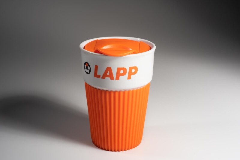 Керамическая чашка с силиконовой вставкой, оранжевая, изображение №