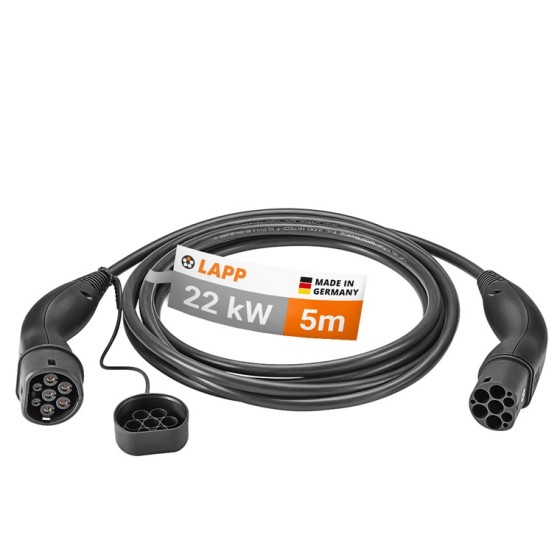 Зарядний кабель Type 2-Type 2, 32А 3-фазний 5м, чорний, зображення №