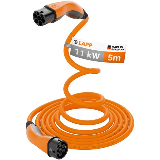 Зарядний кабель Helix Type 2-Type 2, 20A 3-фазний 5м, помаранчевий, зображення №