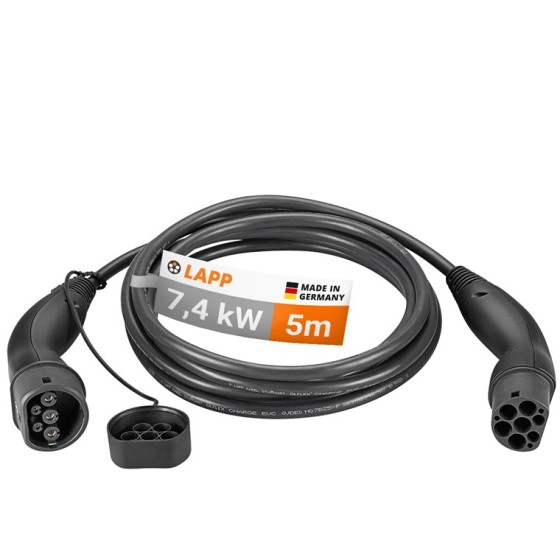 Зарядний кабель Type 2-Type 2, 32А 1-фазний 5м, чорний, зображення №