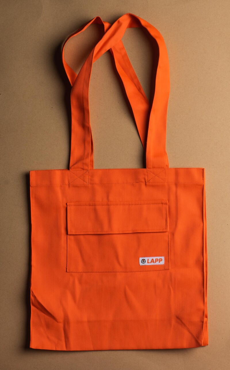 Тканевая сумка с карманом, оранжевая, изображение №